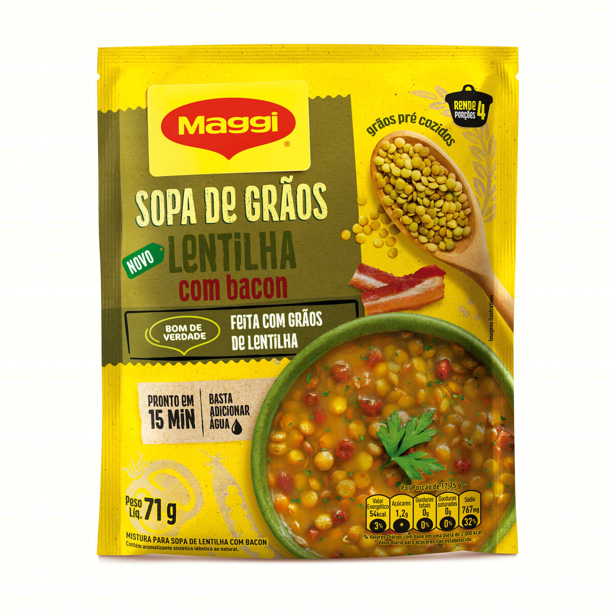 Mistura para Sopa de Grãos Maggi Lentilha com Bacon Pacote 71 g