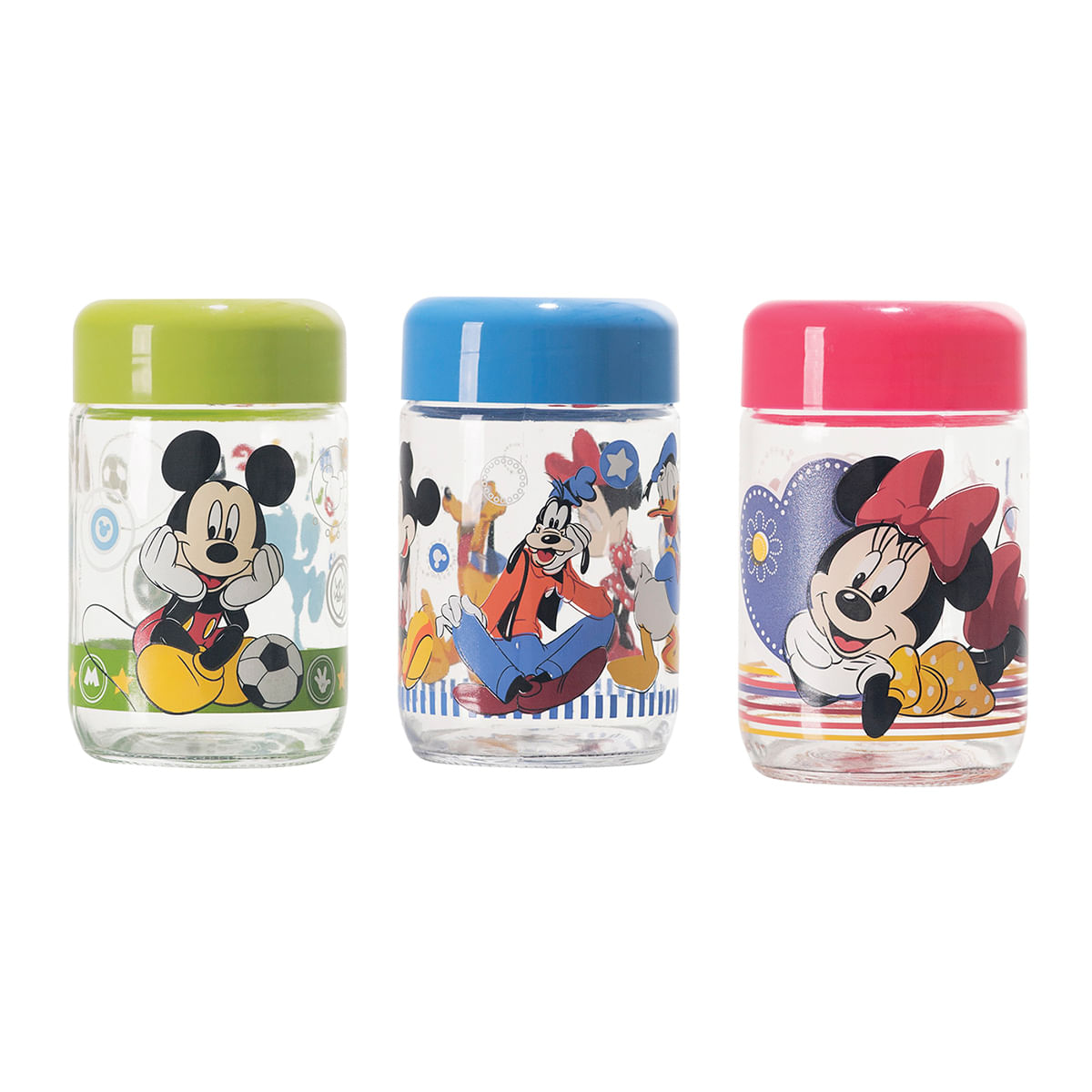 Conjunto de Potes com Tampa 3 Peças em Vidro Nadir Figueiredo Disney Turma do Mickey Colorido