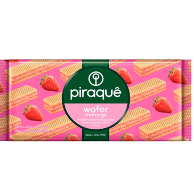 Biscoito Wafer Morango Piraquê Pacote 100g