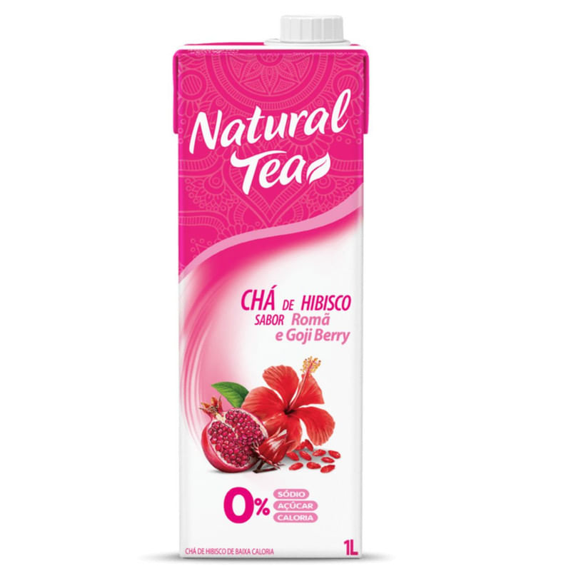 Chá de Hibísco Sabor Romã Goji Berry Natural Tea Caixa 1L