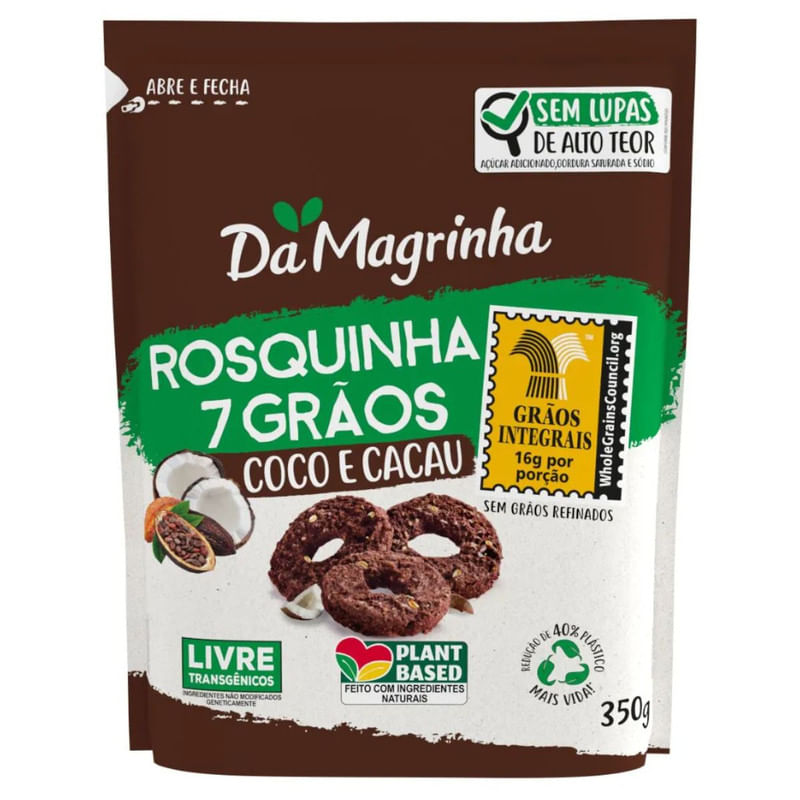 Rosquinha 7 Grãos com Coco e Cacau Da Magrinha Pacote 350g
