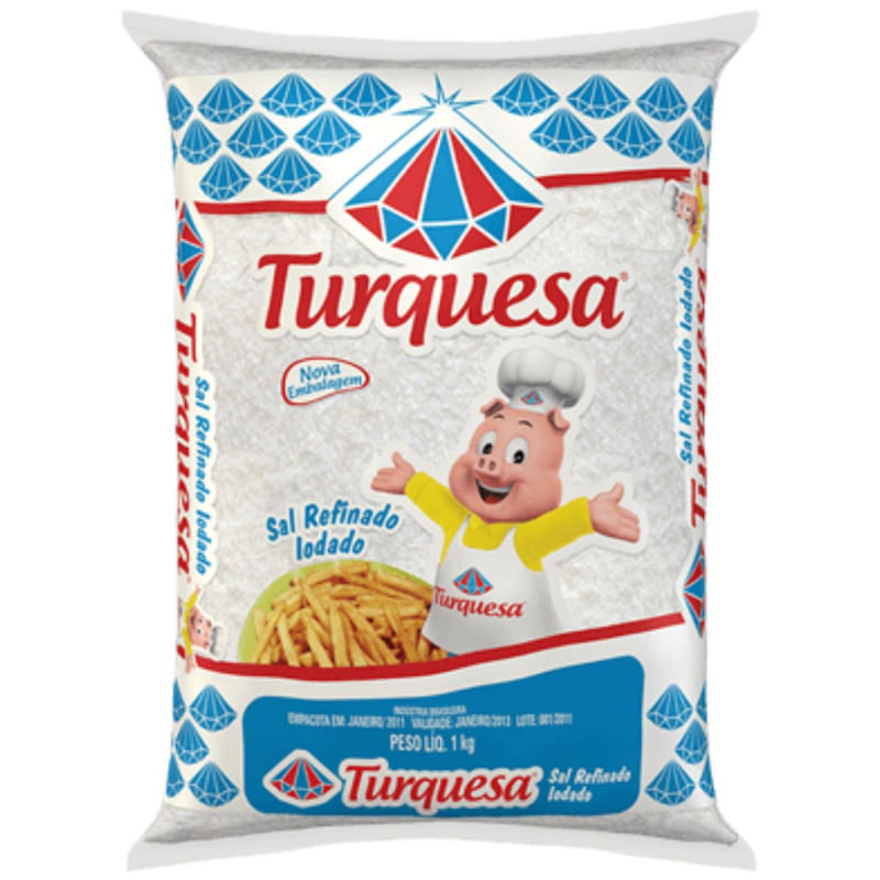 Sal Refinado Iodado Turquesa Pacote 1Kg
