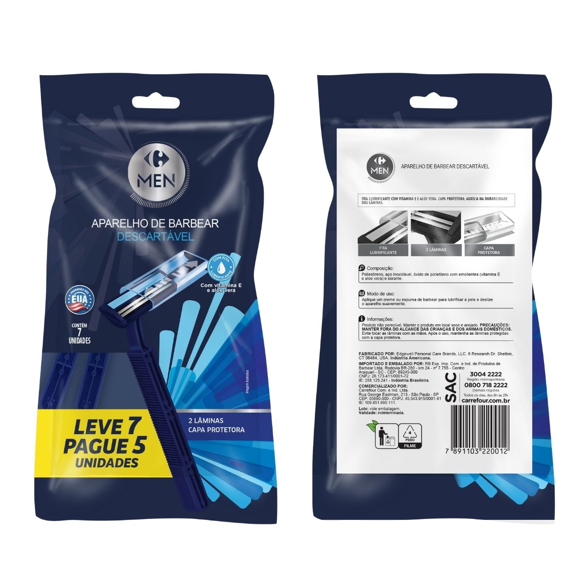 Aparelho de Barbear Descartavél Carrefour Men 2 Lâminas Leve 7 Pague 5