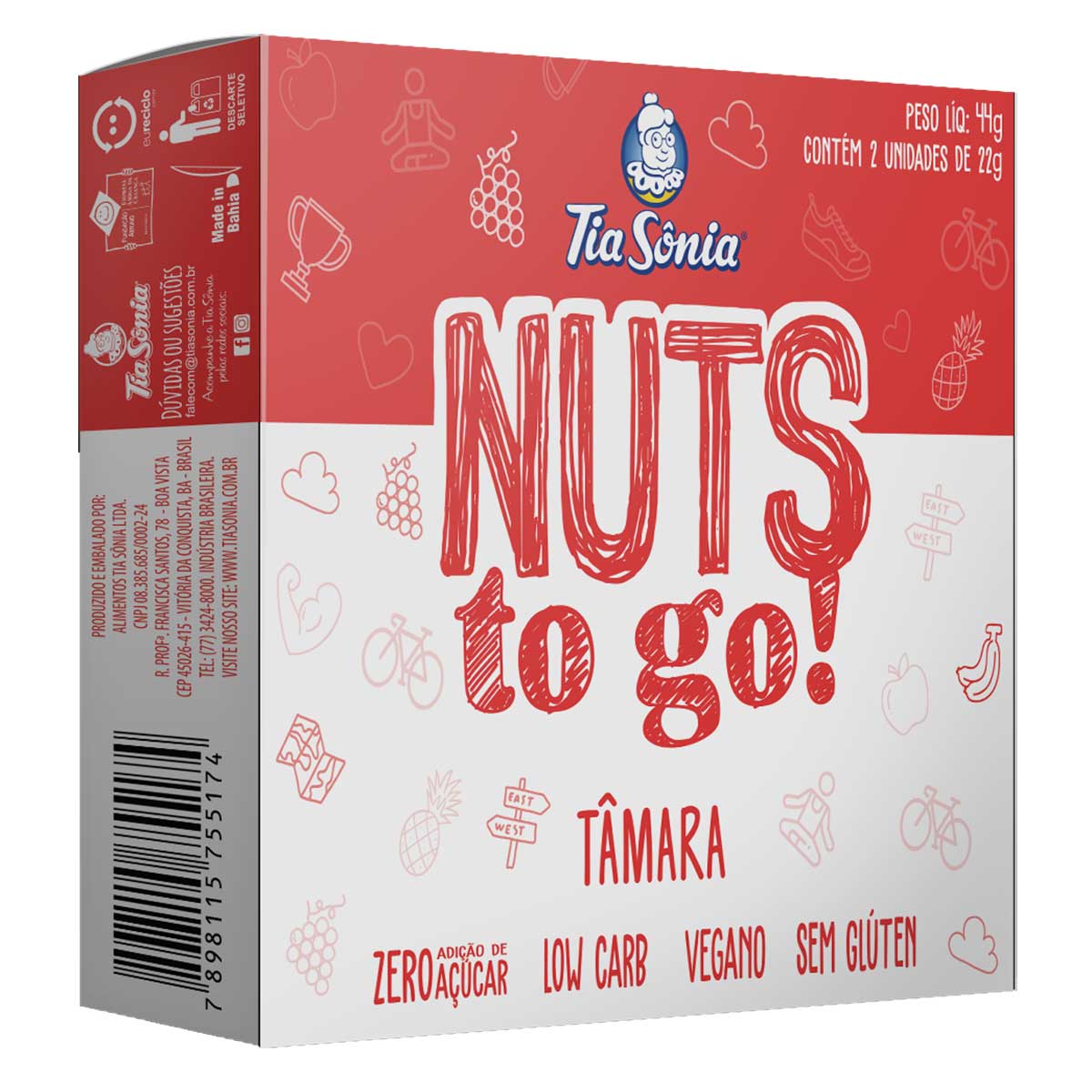 Barra Nuts com Tâmara Tia Sônia 44 g 2 Unidades