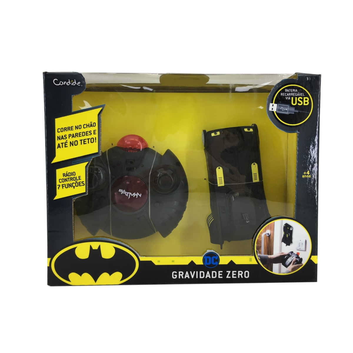 Batmóvel Gravidade Zero com Controle Remoto Bateria USB Candide