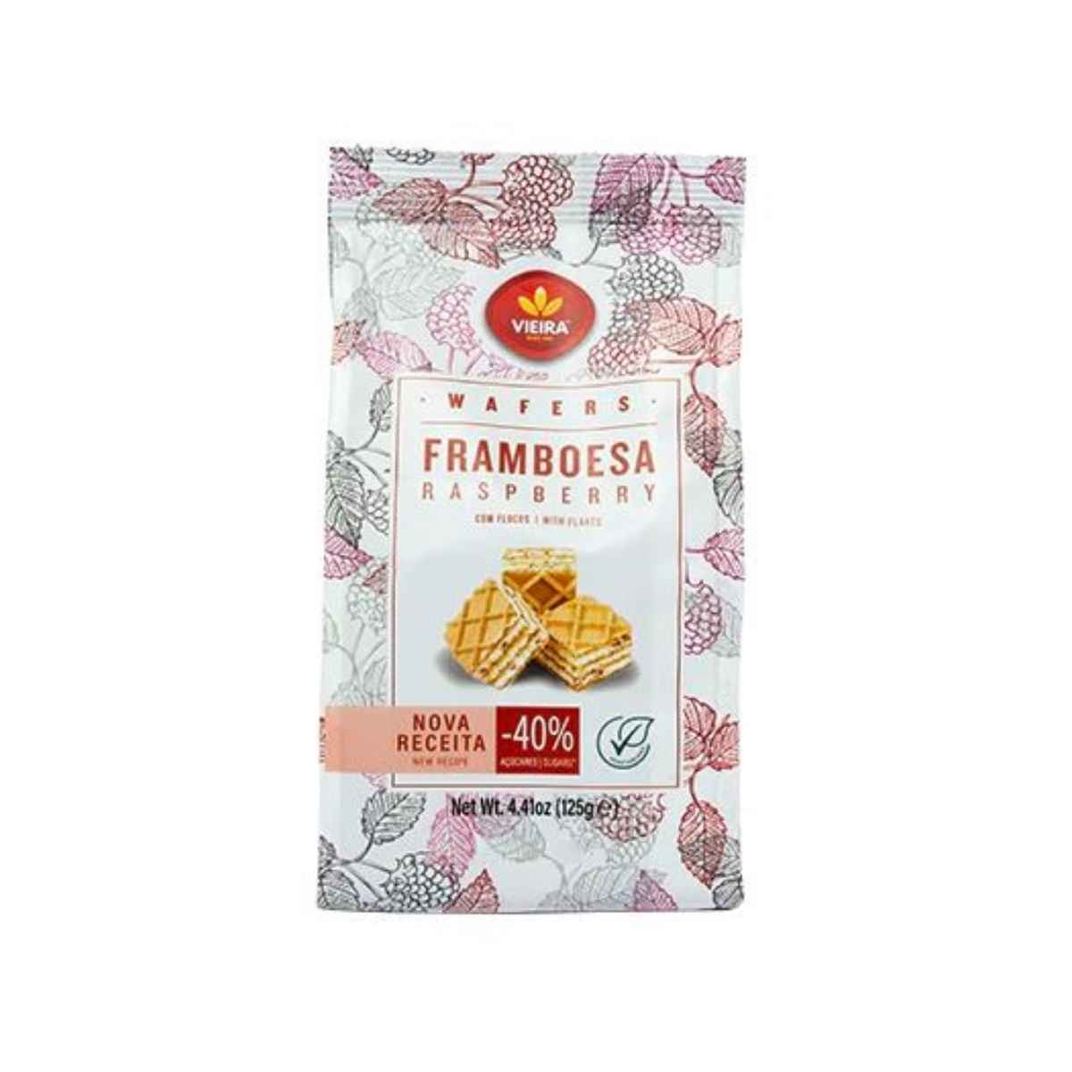 Wafer de Baunilha com Flocos de Framboesa Vieira 125 g