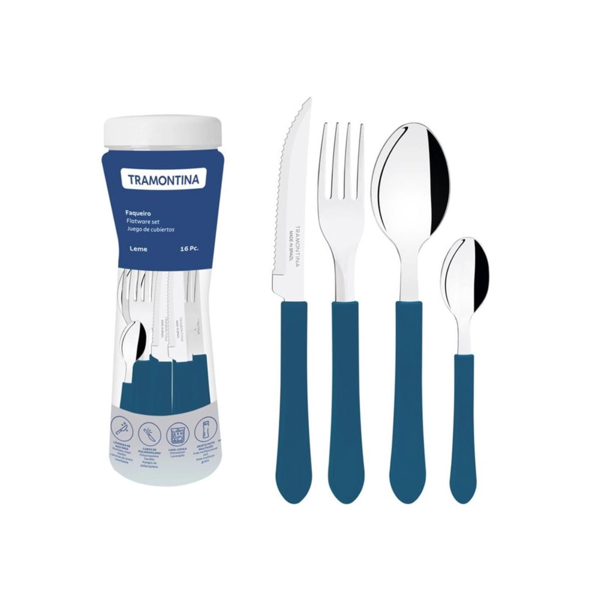 Faqueiro 16 Peças Aço Inox Tramontina Leme Azul Oceano