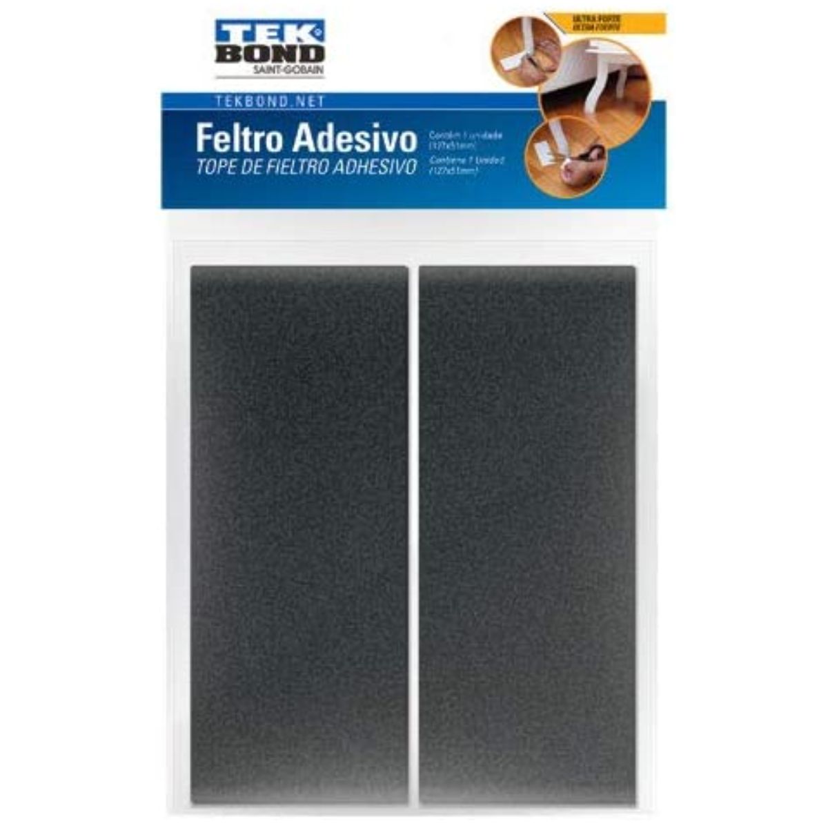 Feltro Adesivo Protetor Tekbond Retangular 127x51cm com 2 unidades