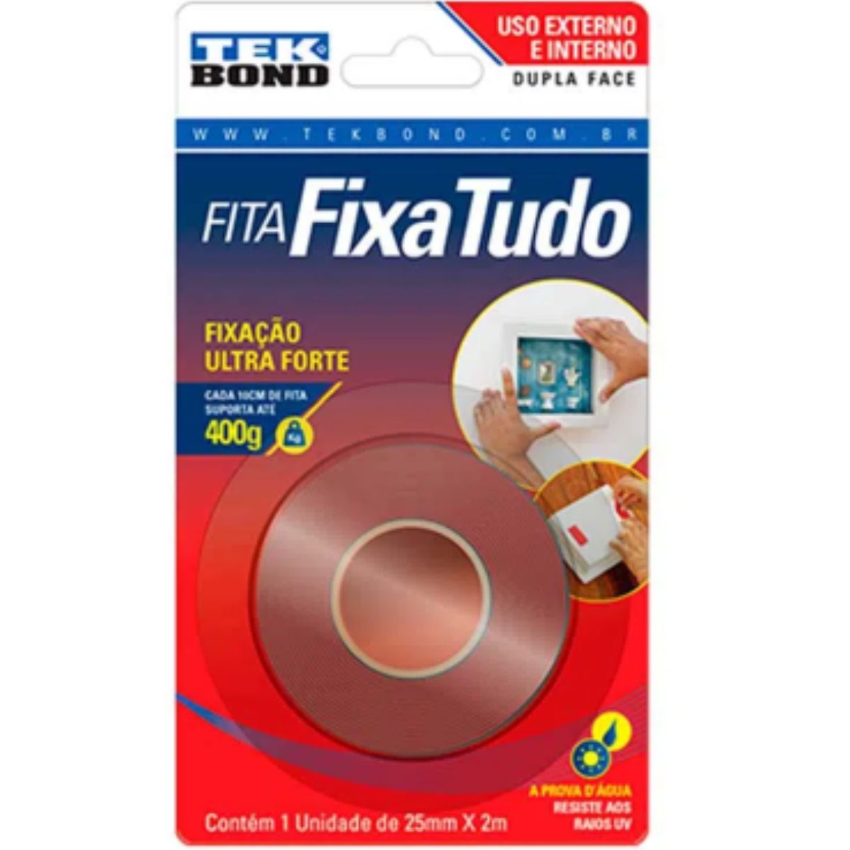Fita Adesiva Dupla Face 25mm x 2m Teckbond