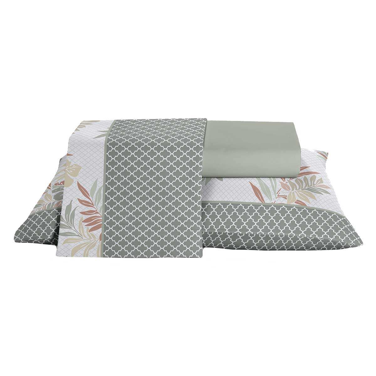 Jogo de Cama Solteiro 150 fios Santista Prata 3 Peças Verde