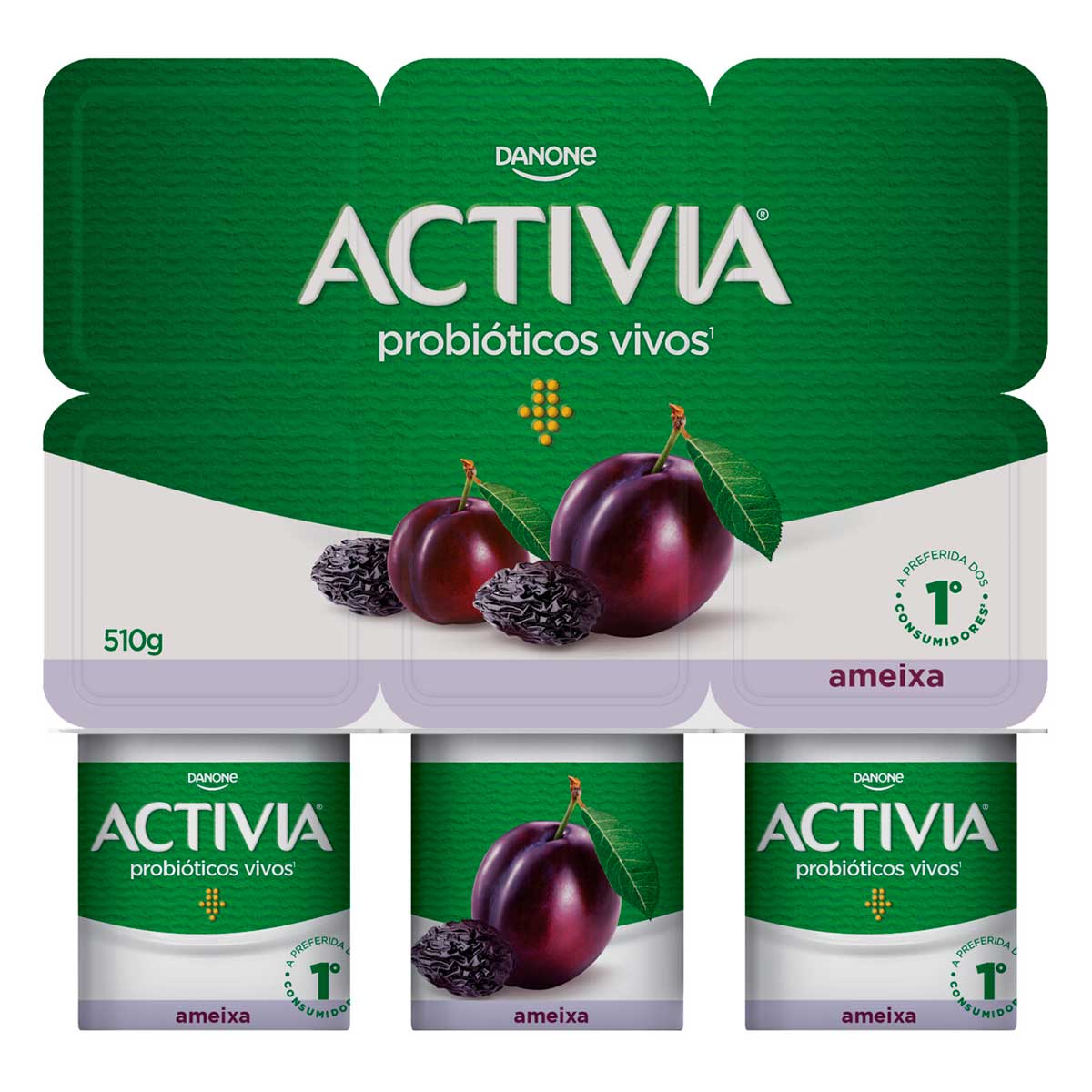 Leite Fermentado Integral Sabor Ameixa Activia 510g 6 Unidades