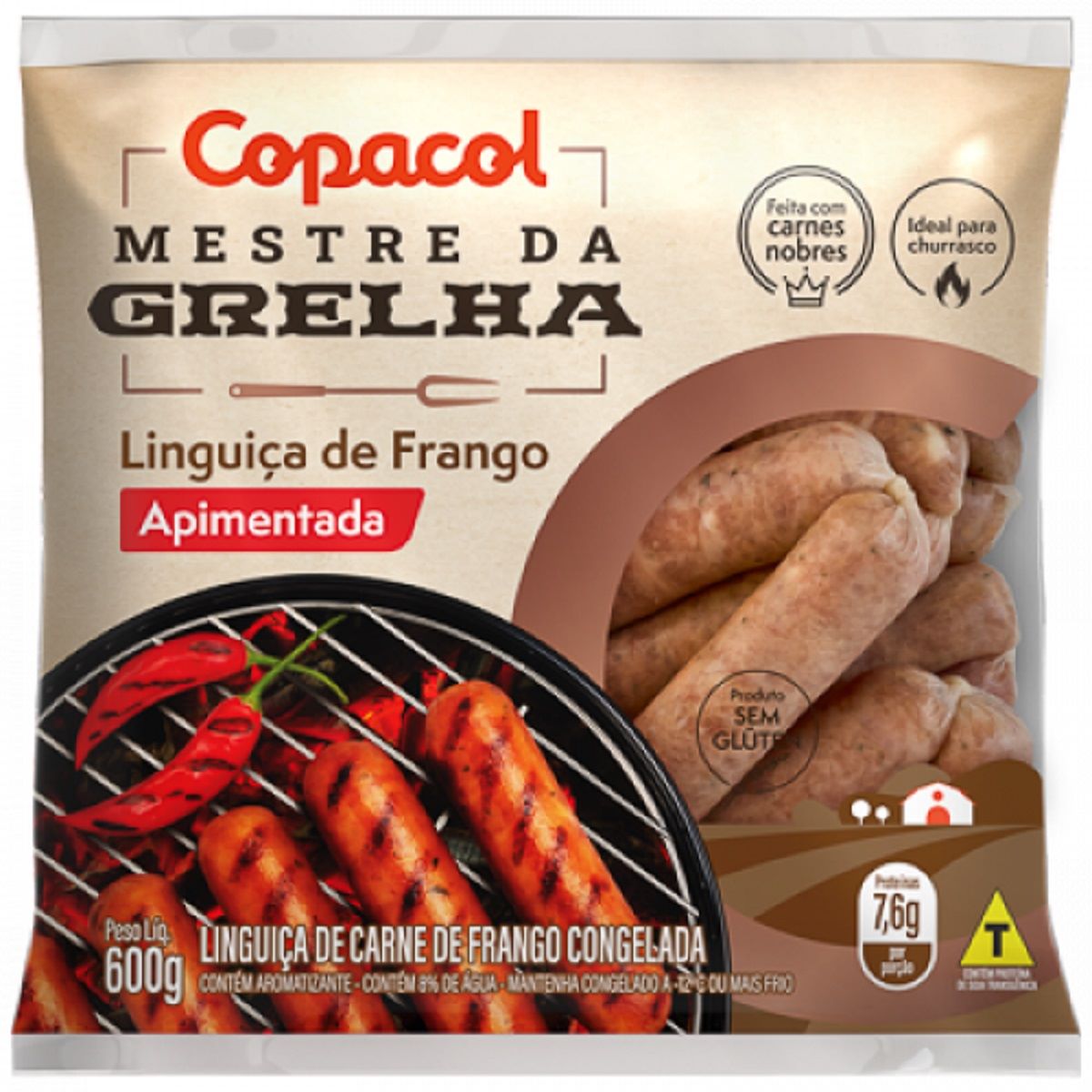 Linguiça de Frango Fina Apimentada Congelada Copacol 600 g