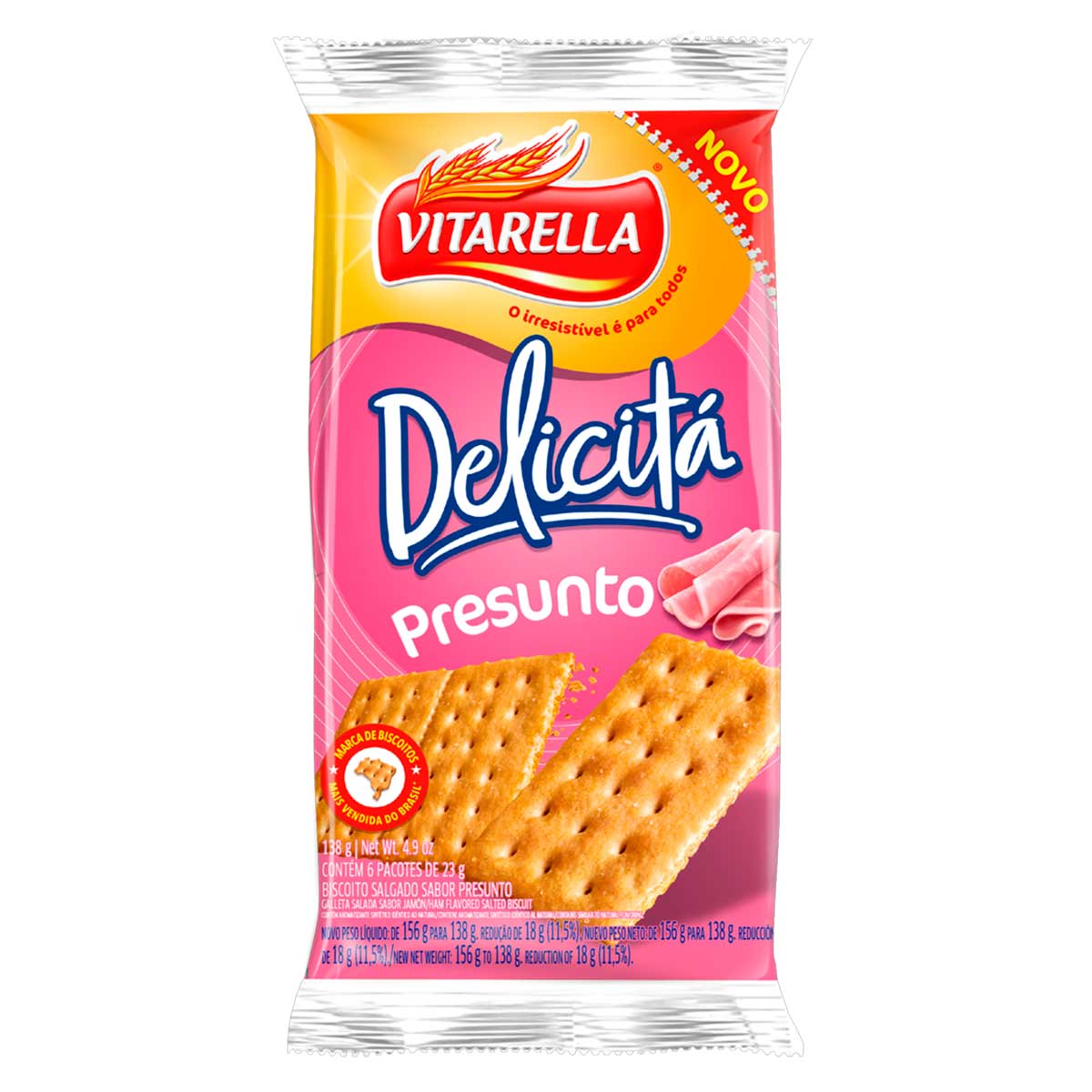 Pack Biscoito Sabor Presunto Vitarella Delicitá 138g 6 Unidades
