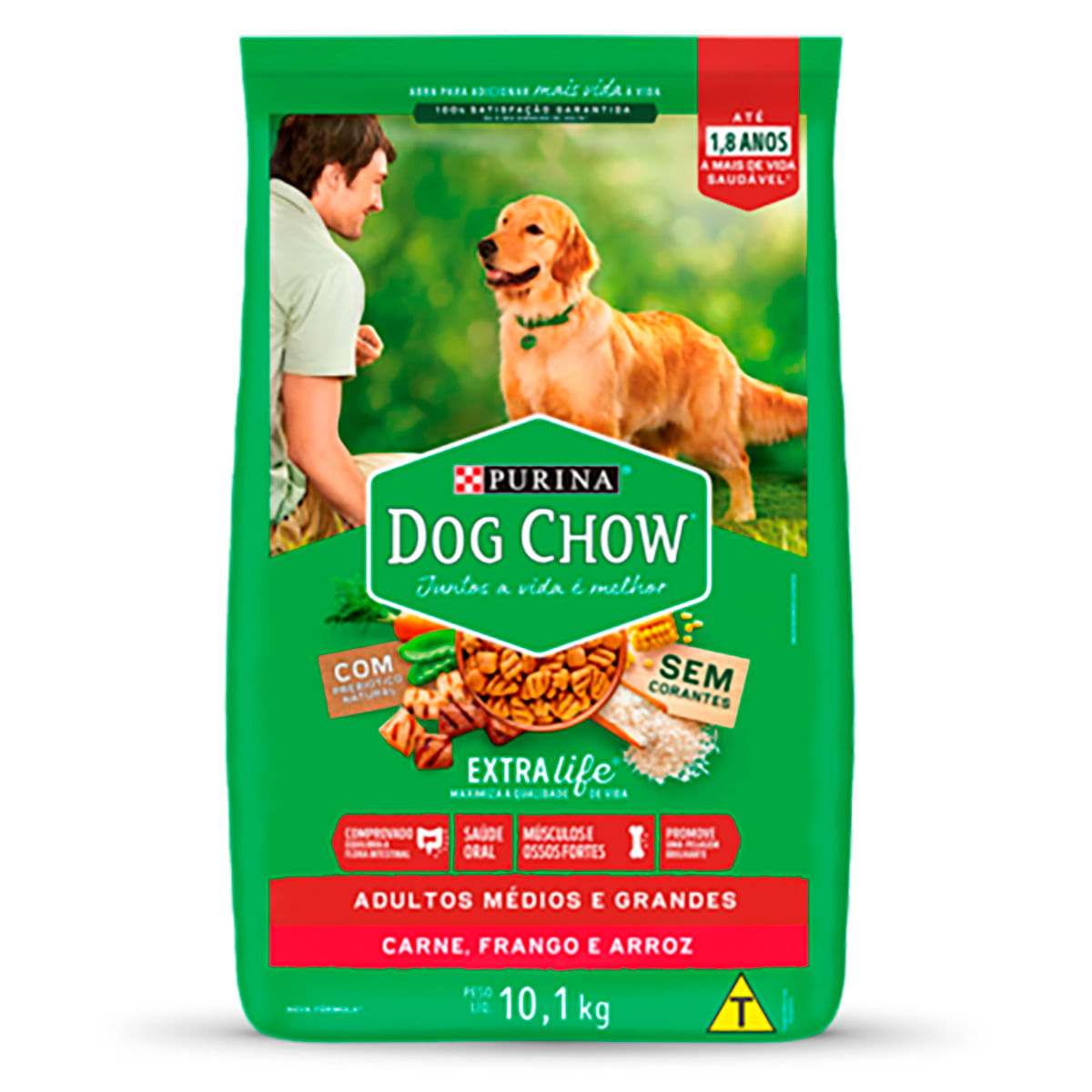 Ração para Cães Adultos Raças Médias e Grandes Dog Chow Purina Sabores Carne,Frango e Arroz 12,1Kg