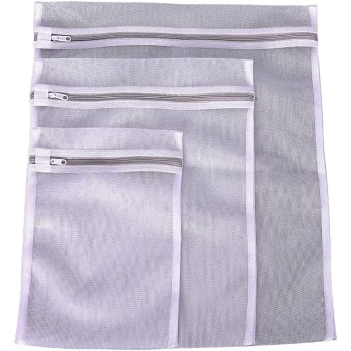 Saco para Lavar Roupa Delicadas com Ziper Oikos Branco P M G 3 Unidades